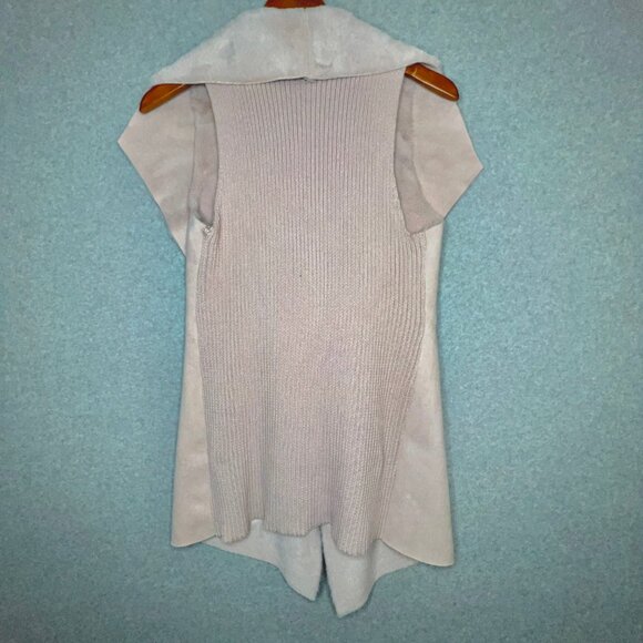 ON TWELFTH Blush PINK Stretch Knit Sweater Vest w/Faux Fur Front Waterfall hem L - Picture 6 of 6